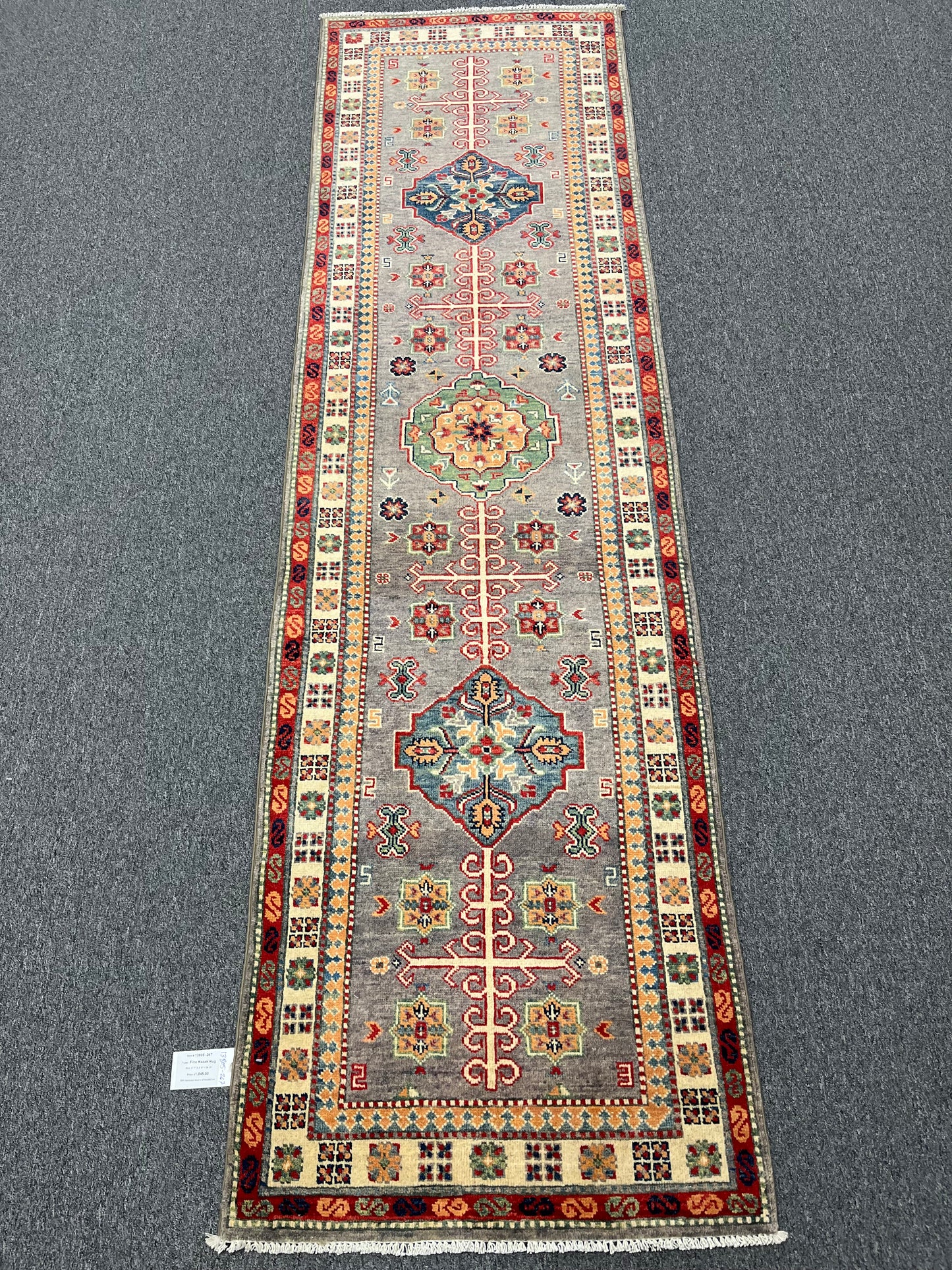 Kazak Runner Gray 2' 9"X10' Handmade Wool Rug # 13805