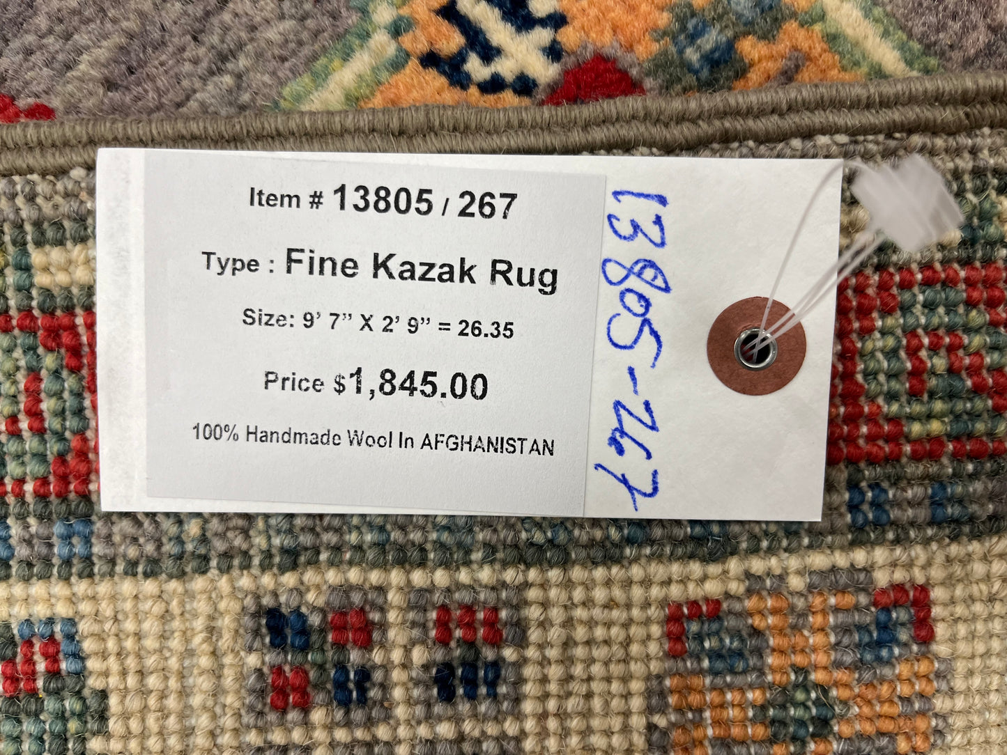 Kazak Runner Gray 2' 9"X10' Handmade Wool Rug # 13805