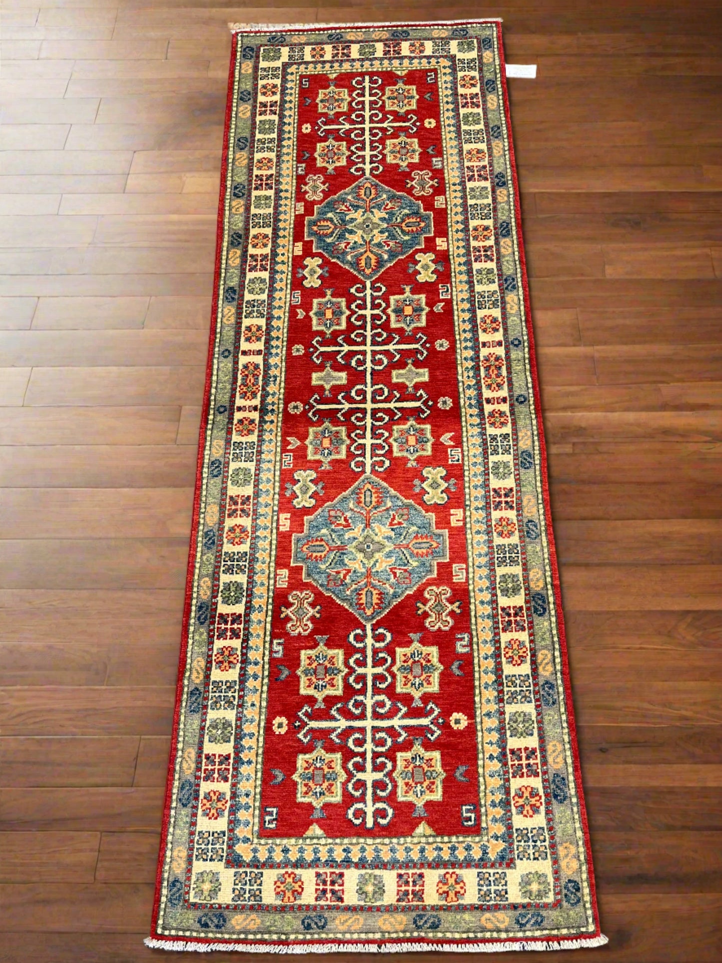 Kazak Runner Red 2' 8"X8' Handmade Wool Rug # 13622