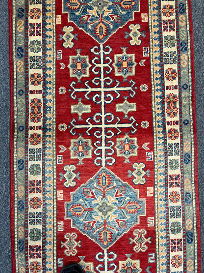 Kazak Runner Red 2' 8"X8' Handmade Wool Rug # 13622