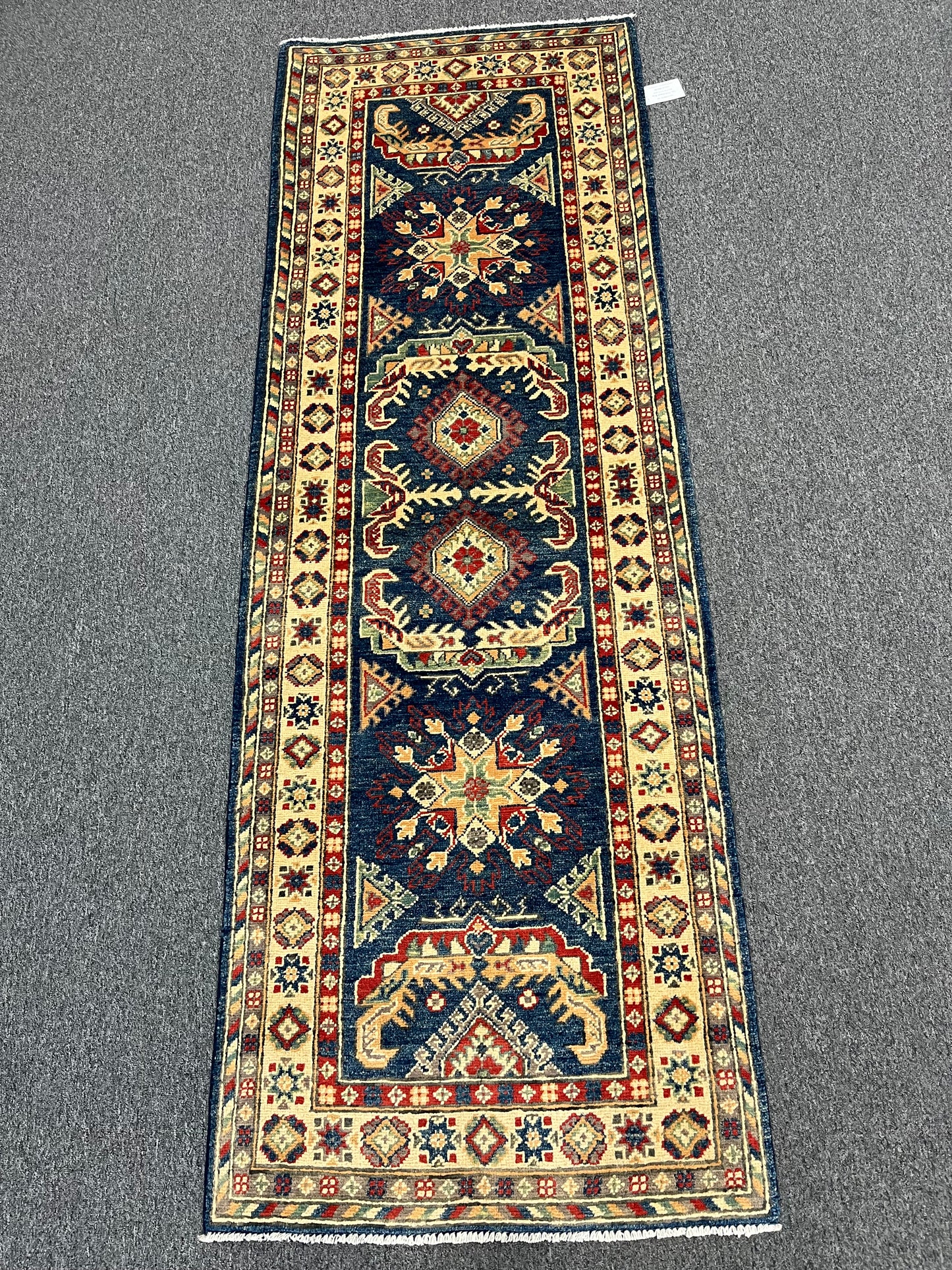 Kazak Navy Blue Runner 2' 8"X8' Handmade Wool Rug # 13619