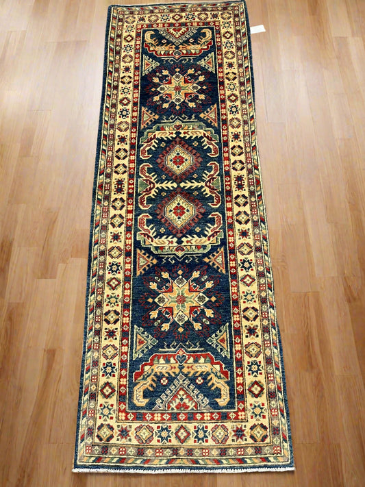 Kazak Navy Blue Runner 2' 8"X8' Handmade Wool Rug # 13619