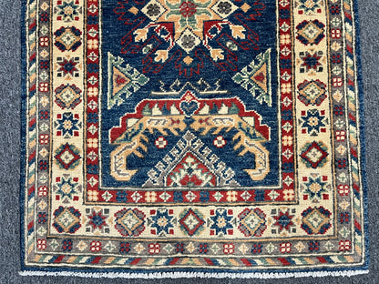 Kazak Navy Blue Runner 2' 8"X8' Handmade Wool Rug # 13619