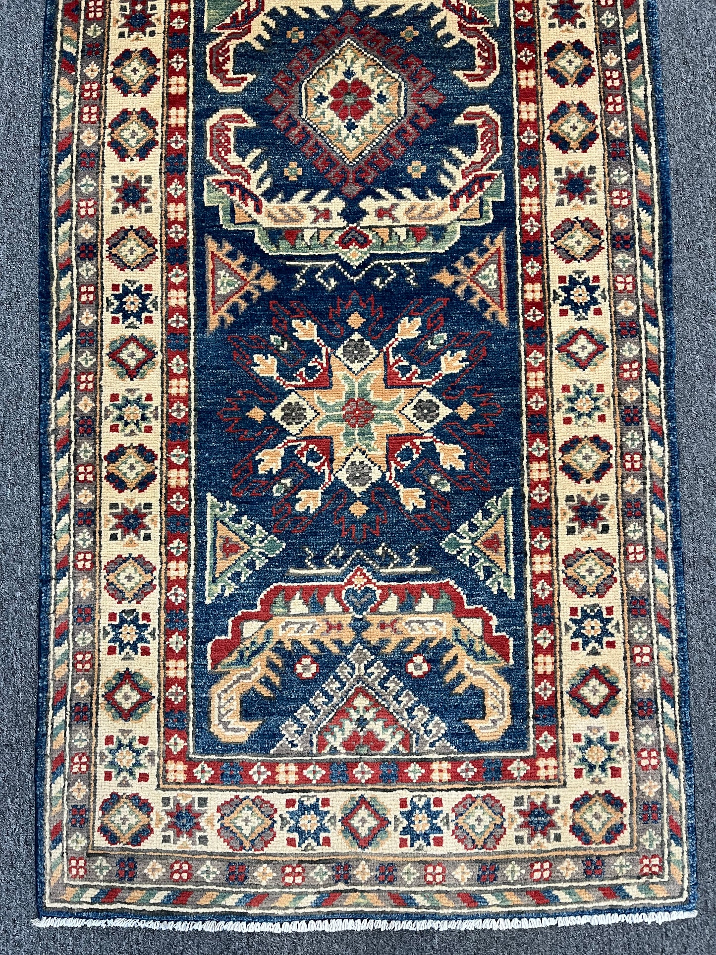 Kazak Navy Blue Runner 2' 8"X8' Handmade Wool Rug # 13619