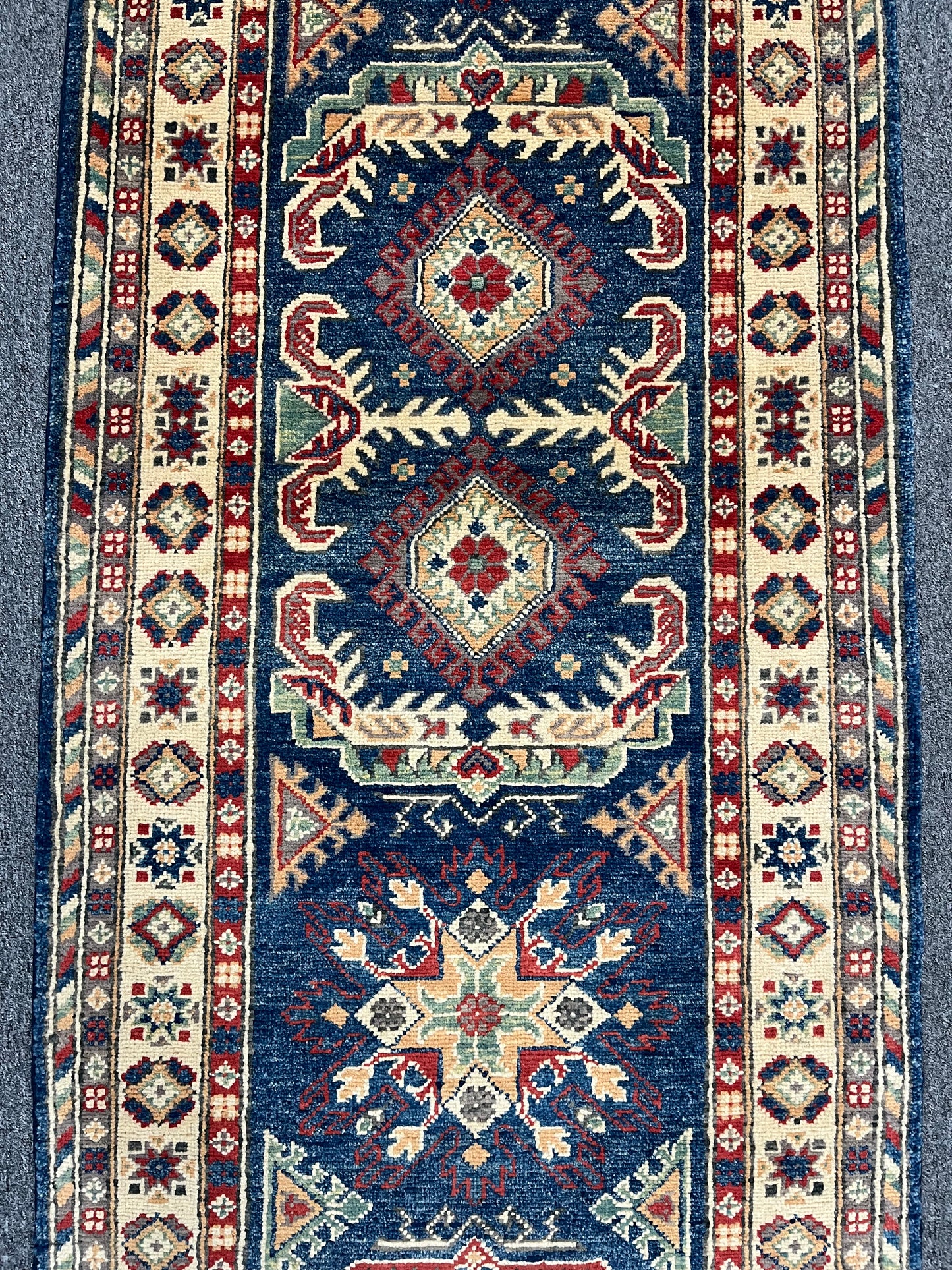 Kazak Navy Blue Runner 2' 8"X8' Handmade Wool Rug # 13619