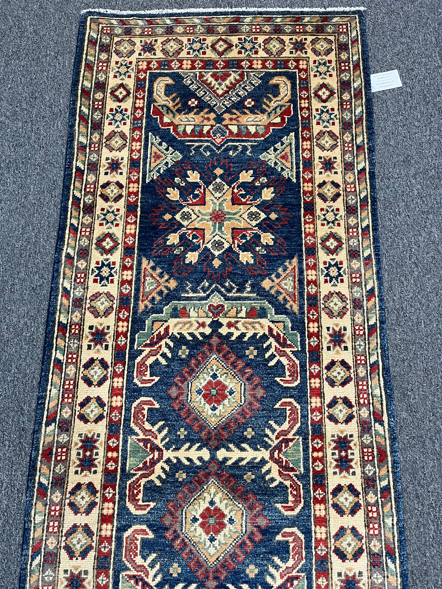 Kazak Navy Blue Runner 2' 8"X8' Handmade Wool Rug # 13619