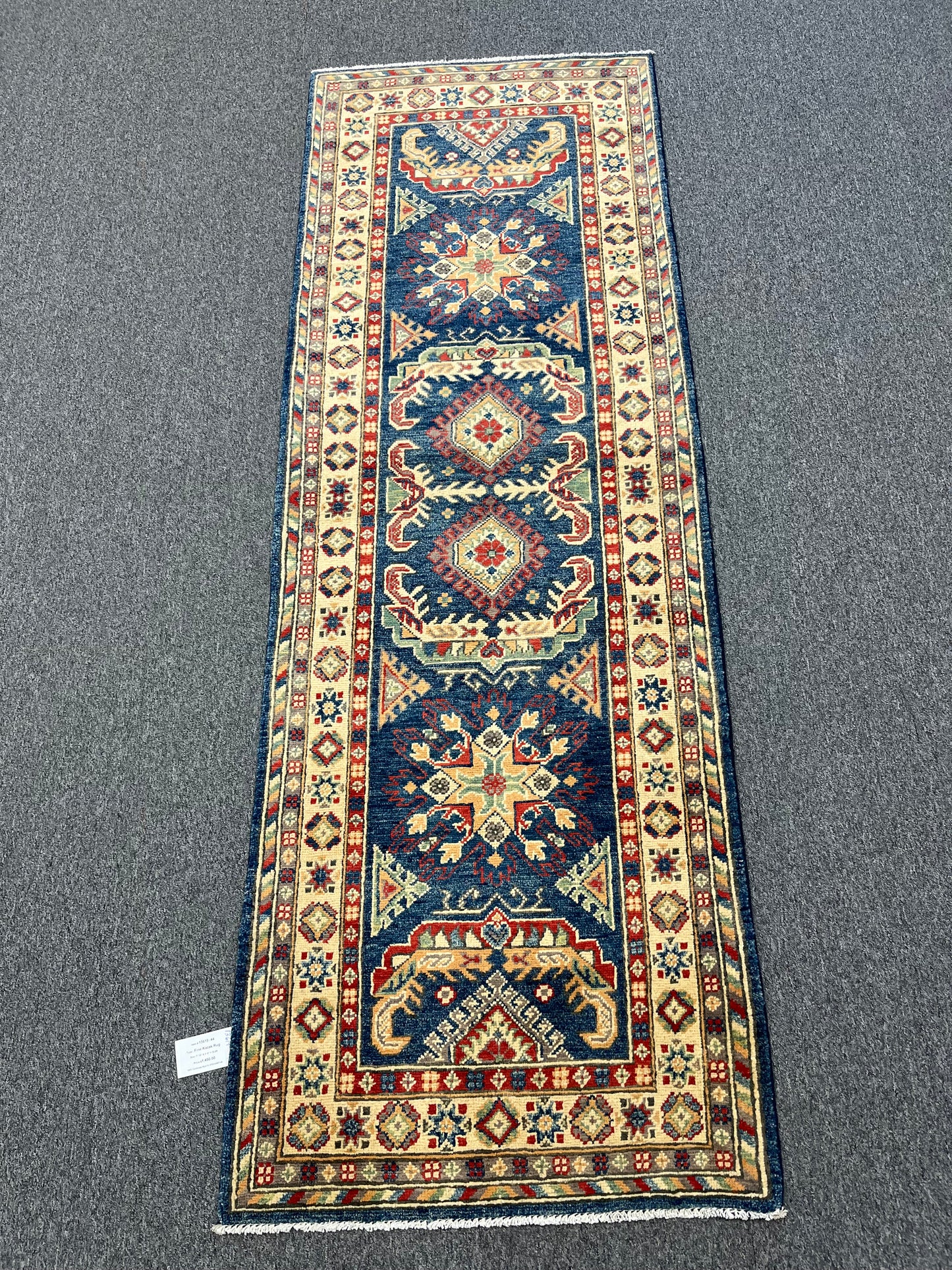 Kazak Navy Blue Runner 2' 8"X8' Handmade Wool Rug # 13619