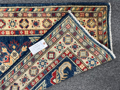 Kazak Navy Blue Runner 2' 8"X8' Handmade Wool Rug # 13619