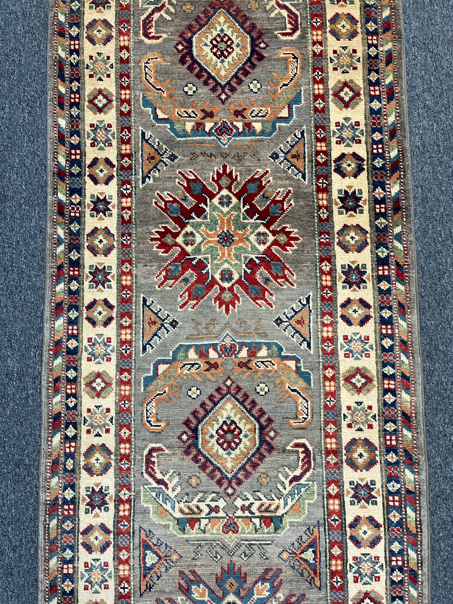 Kazak Runner Gray 2' 8"X10' Handmade Wool Rug # 13631