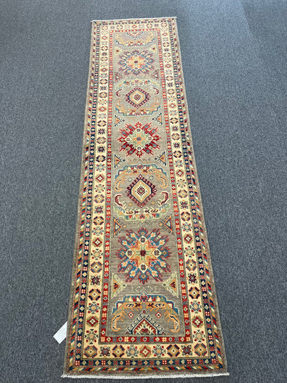 Kazak Runner Gray 2' 8"X10' Handmade Wool Rug # 13631