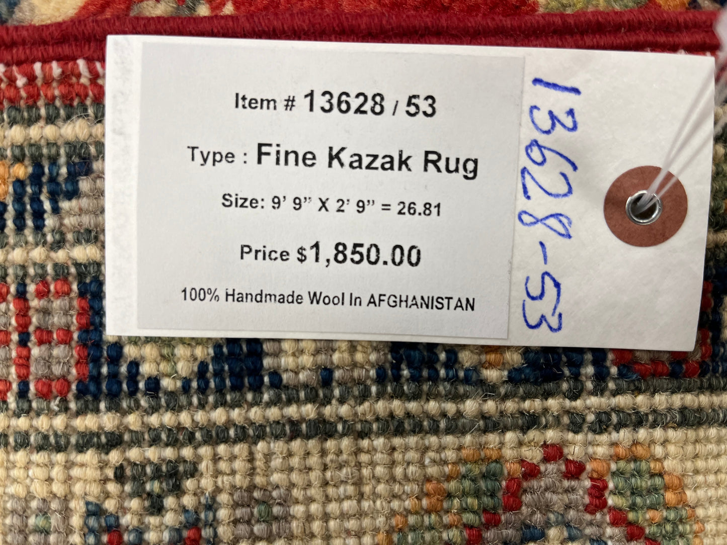 Kazak Runner Red 2' 9"X10' Handmade Wool Rug # 13628