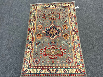 Kazak Gray Rug 4X6 Handmade Wool # 13944