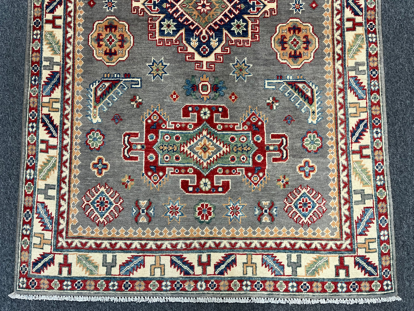 Kazak Gray Rug 4X6 Handmade Wool # 13944