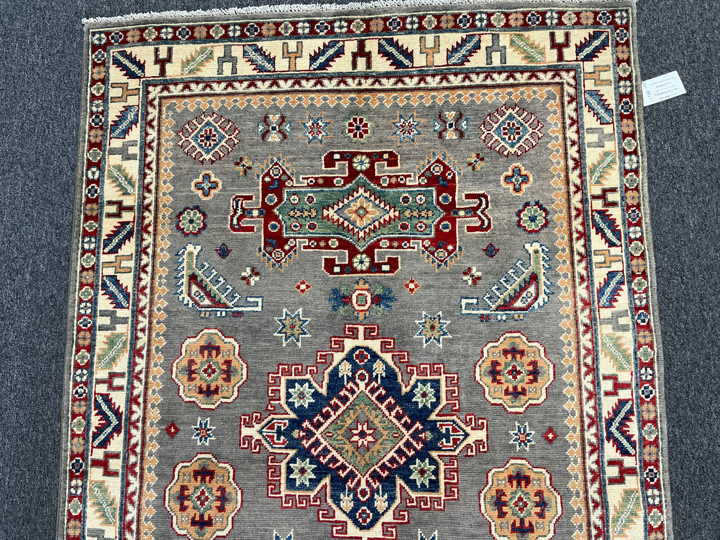 Kazak Gray Rug 4X6 Handmade Wool # 13944