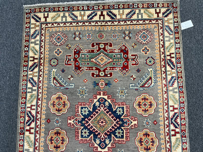 Kazak Gray Rug 4X6 Handmade Wool # 13944