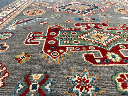 Kazak Gray Rug 4X6 Handmade Wool # 13944