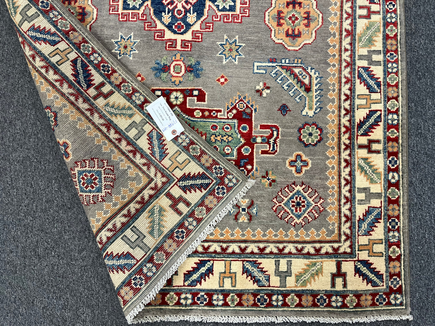 Kazak Gray Rug 4X6 Handmade Wool # 13944