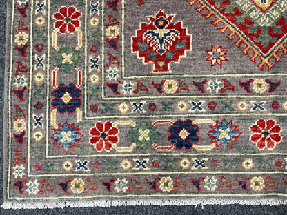 4X6 Kazak Gray Handmade Wool Area Rug # 13942