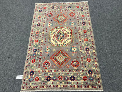 4X6 Kazak Gray Handmade Wool Area Rug # 13942