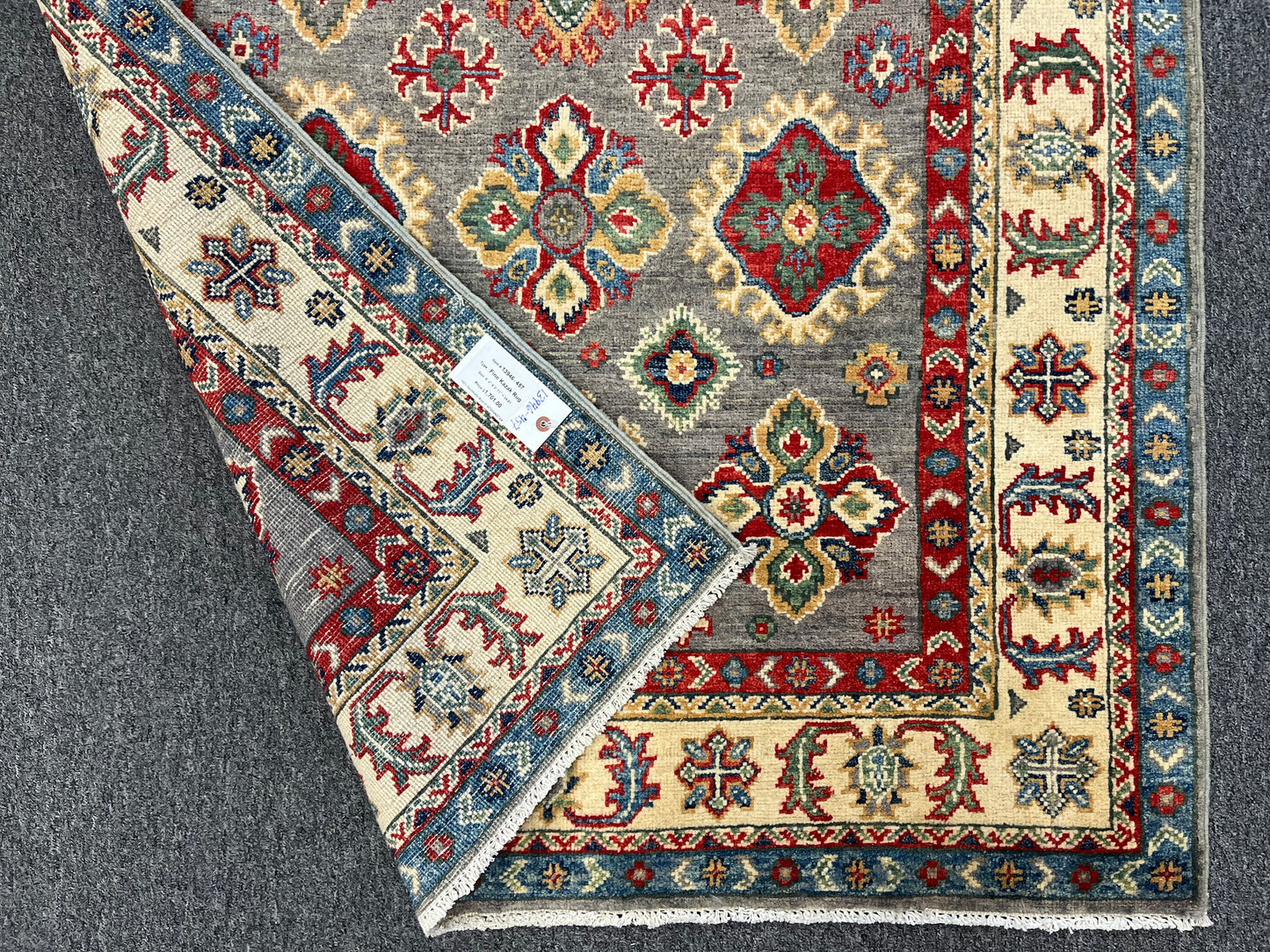 Gray Geometric Wool Kazak Oriental Rug 4x6 # 13946