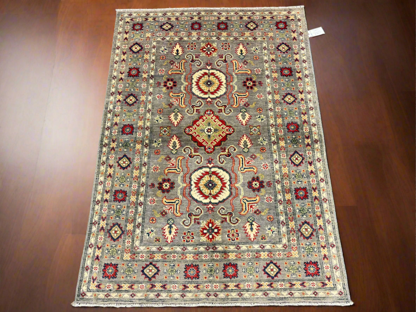 4X6 Gray Kazak Wool Handmade Rug # 13945