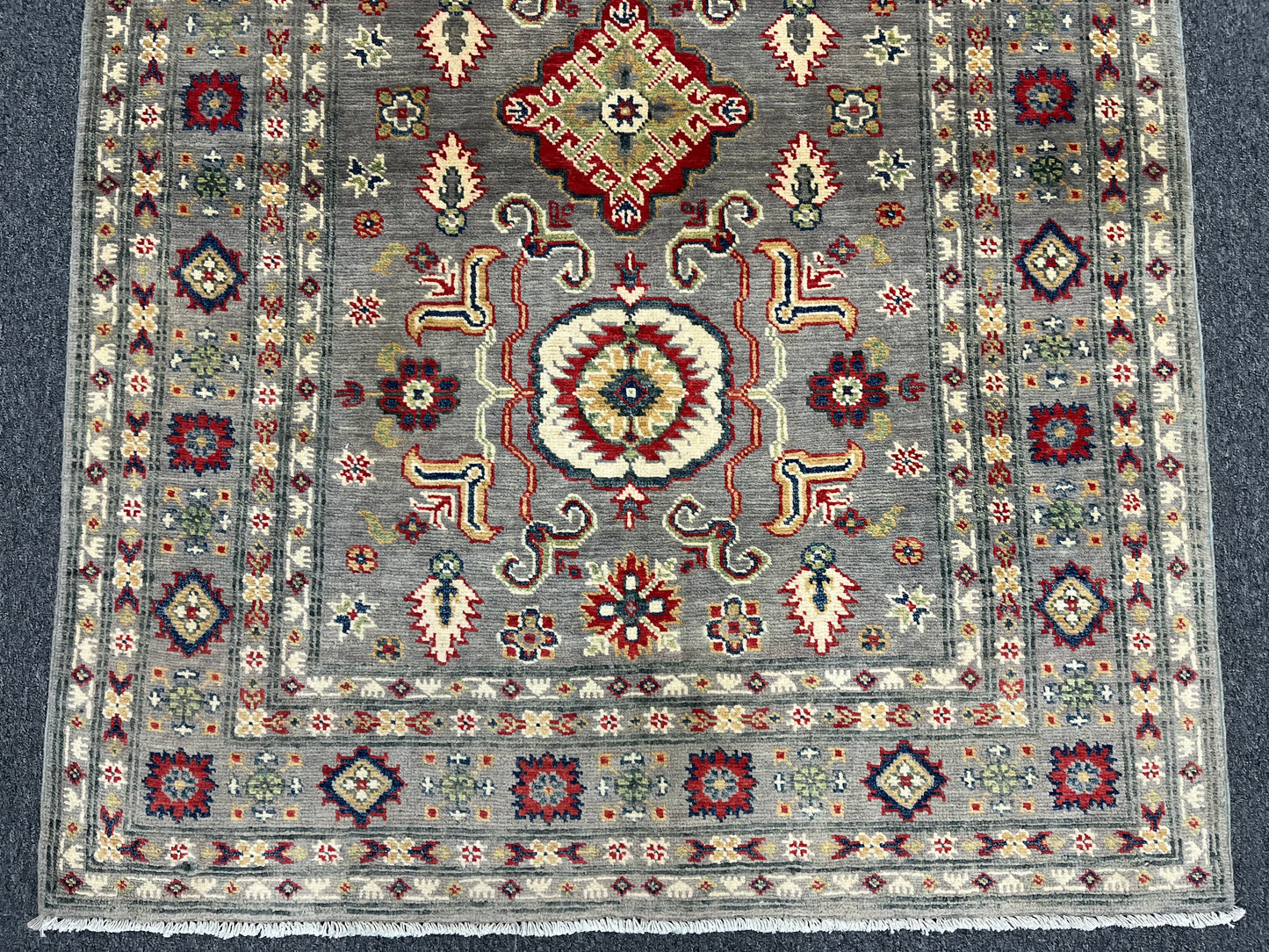 4X6 Gray Kazak Wool Handmade Rug # 13945