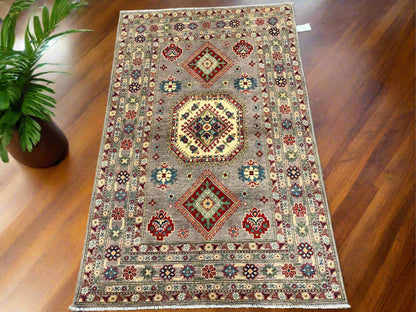 4X6 Kazak Gray Wool Handmade Rug # 13947