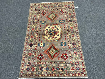 4X6 Kazak Gray Wool Handmade Rug # 13947