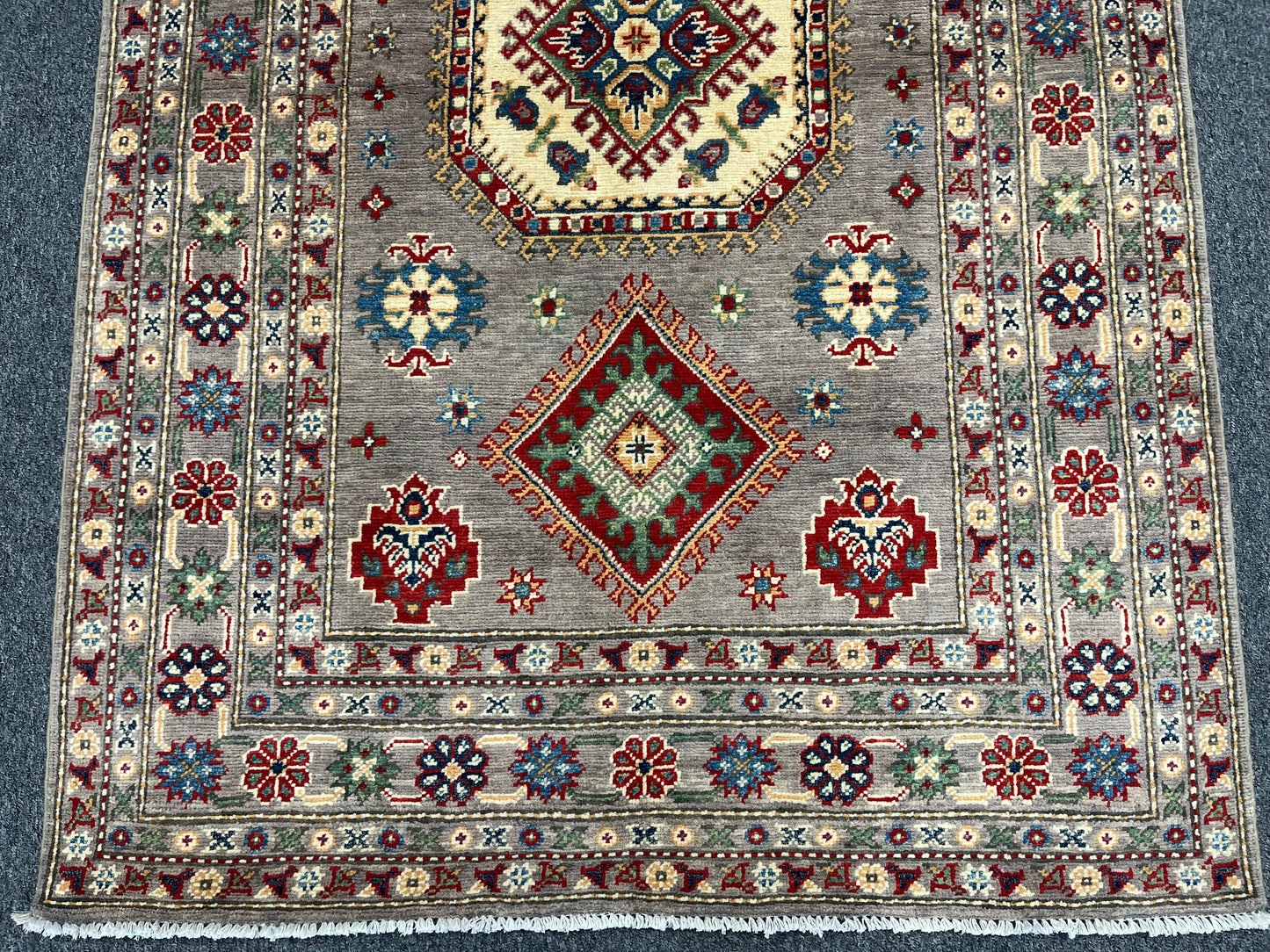 4X6 Kazak Gray Wool Handmade Rug # 13947