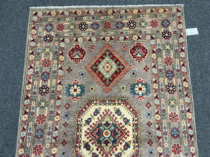 4X6 Kazak Gray Wool Handmade Rug # 13947