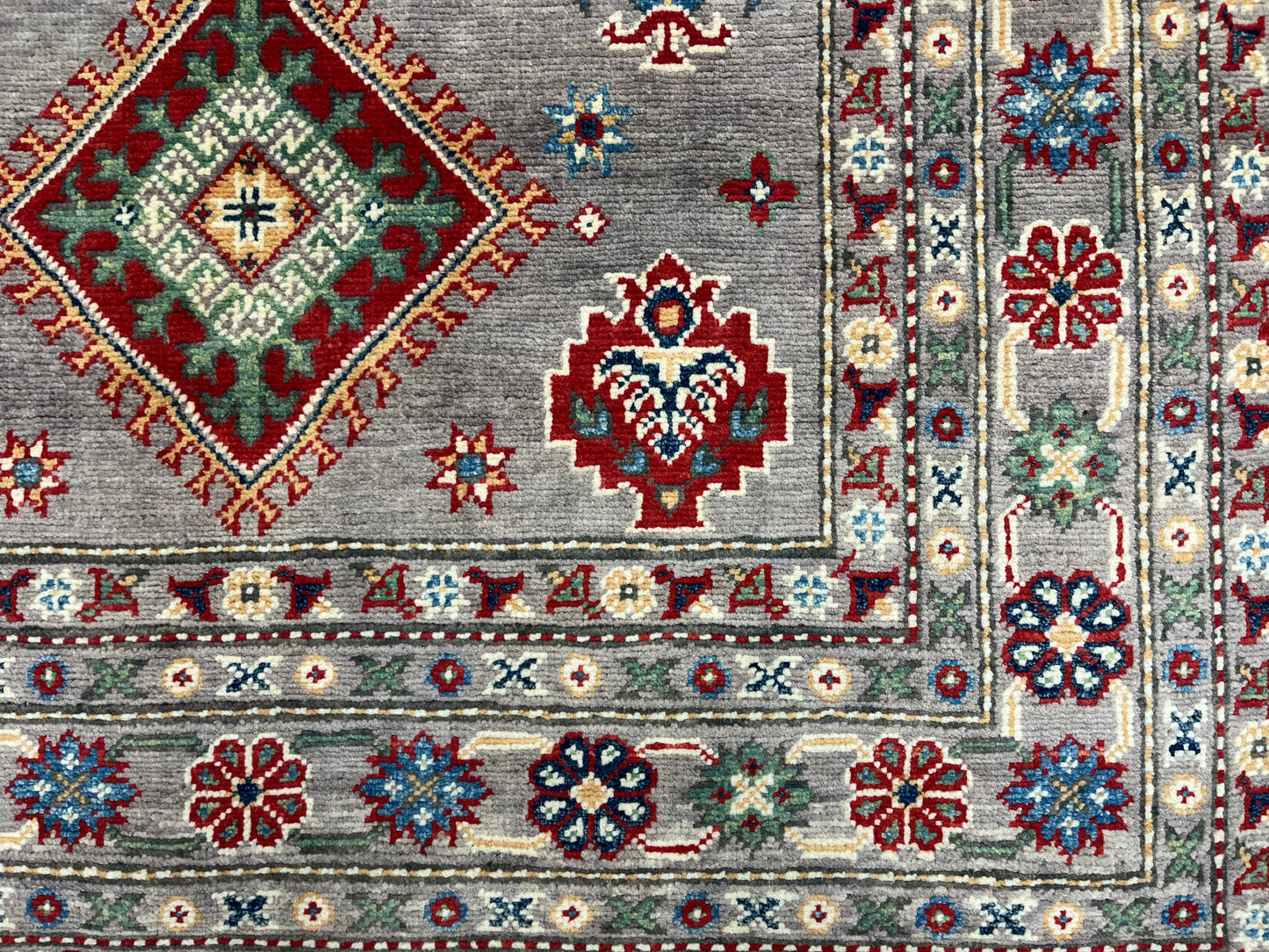 4X6 Kazak Gray Wool Handmade Rug # 13947