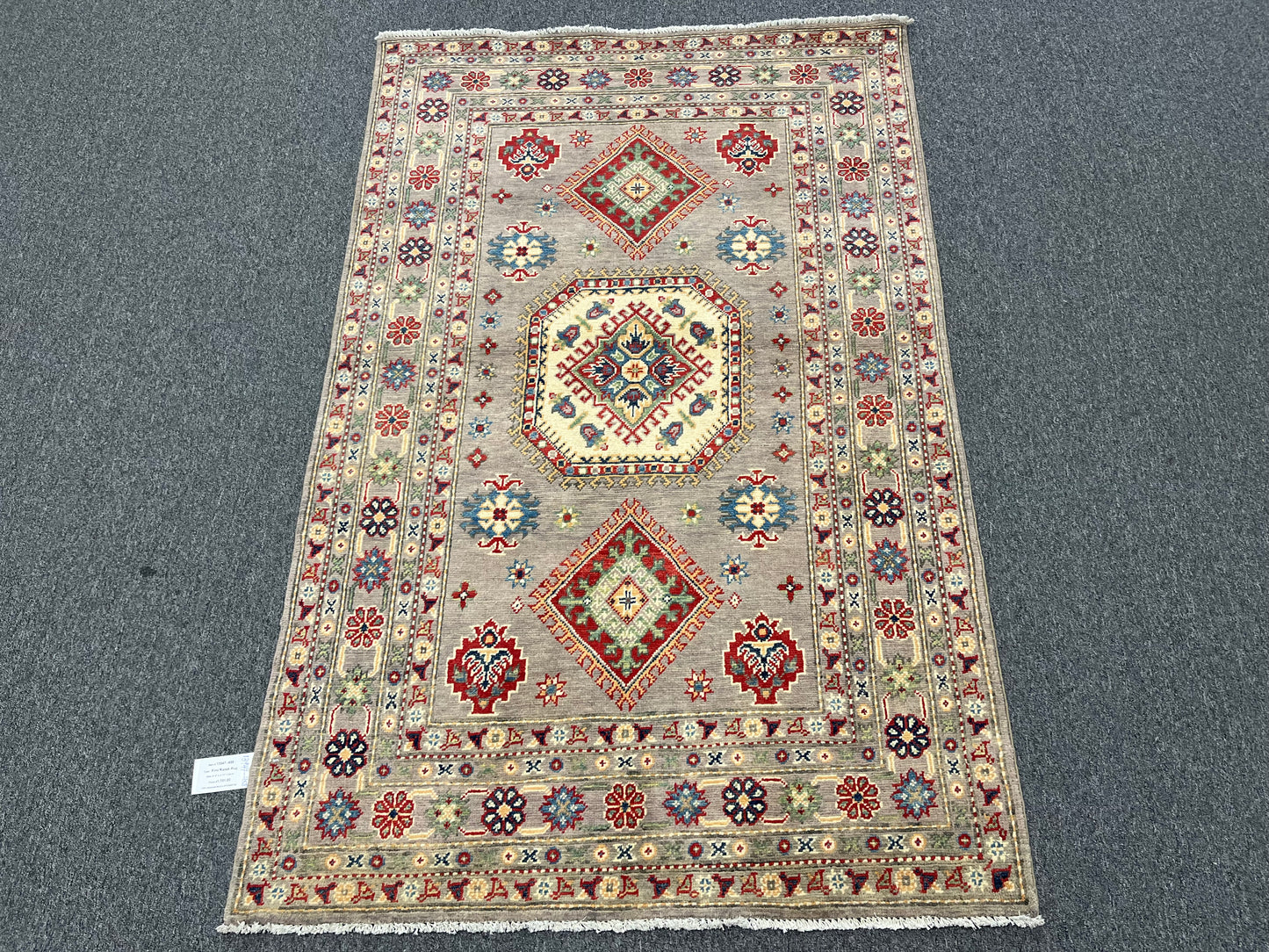 4X6 Kazak Gray Wool Handmade Rug # 13947