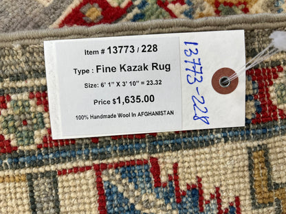 4X6 Gray Geometric Wool Kazak Area Rug # 13773