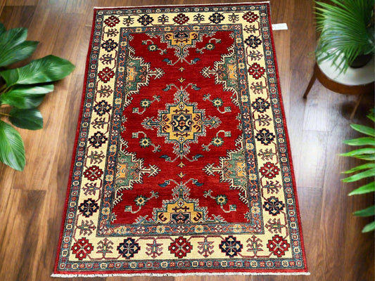 Red Kazak 4X6 Wool Handmade Rug # 13769