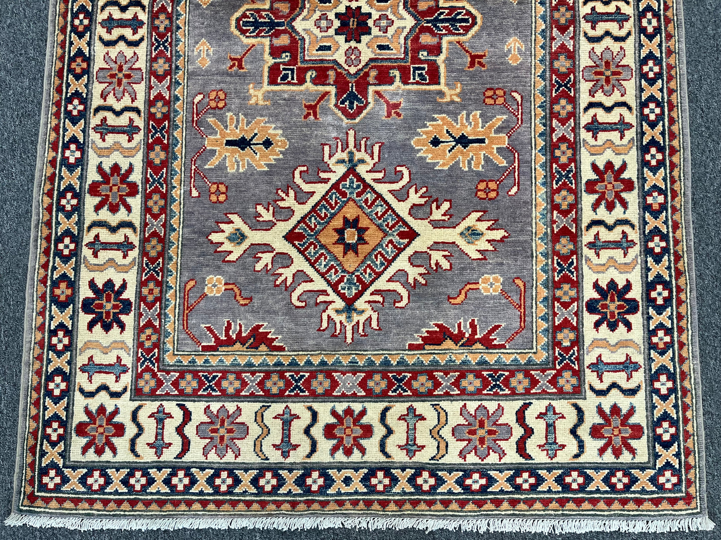 Kazak Geometric Gray 4X6 Wool Handmade Rug # 13766