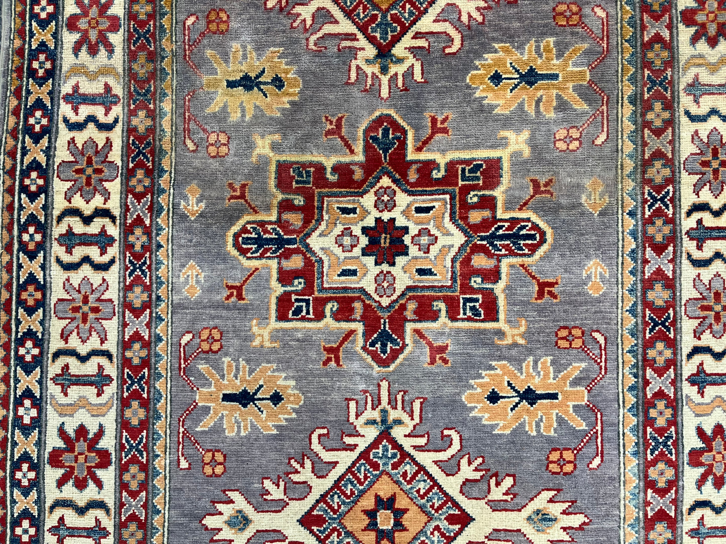 Kazak Geometric Gray 4X6 Wool Handmade Rug # 13766