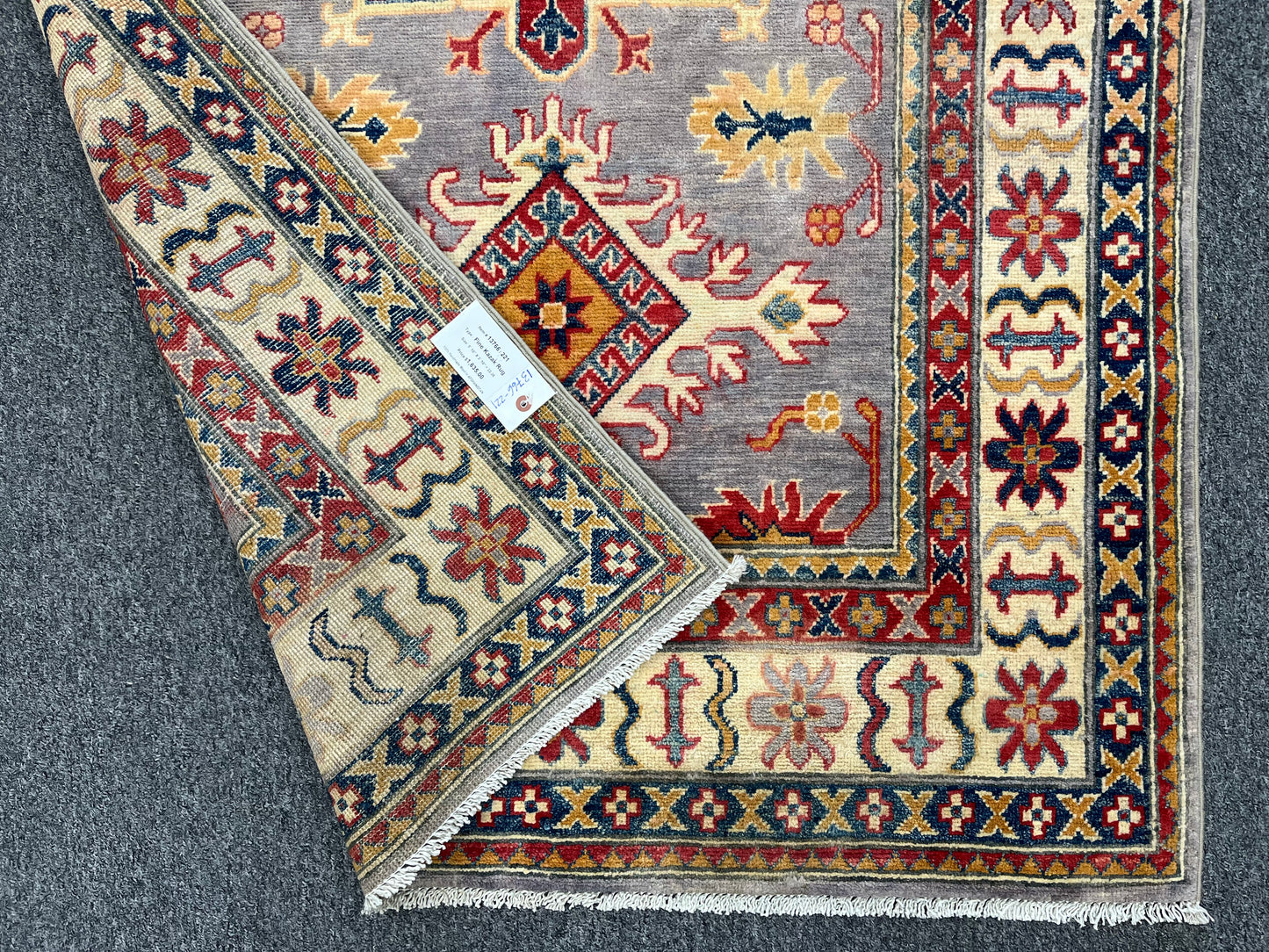 Kazak Geometric Gray 4X6 Wool Handmade Rug # 13766