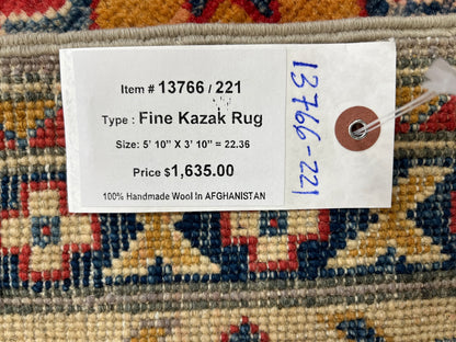 Kazak Geometric Gray 4X6 Wool Handmade Rug # 13766