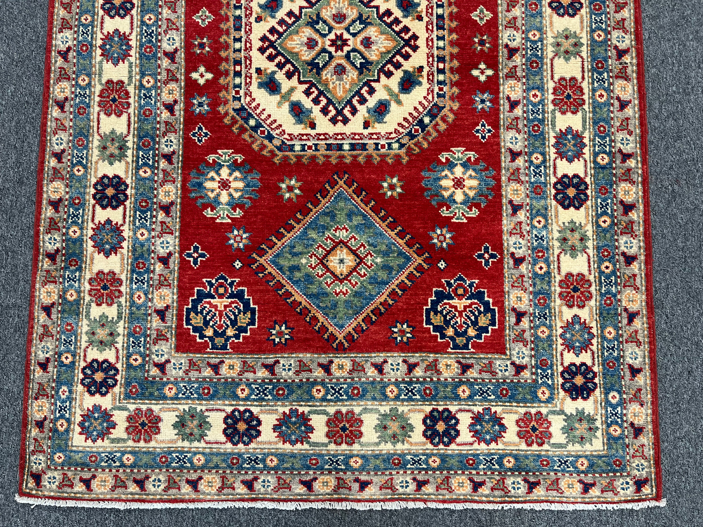 Kazak Red Geometric 4X6 Wool Handmade Rug # 13770