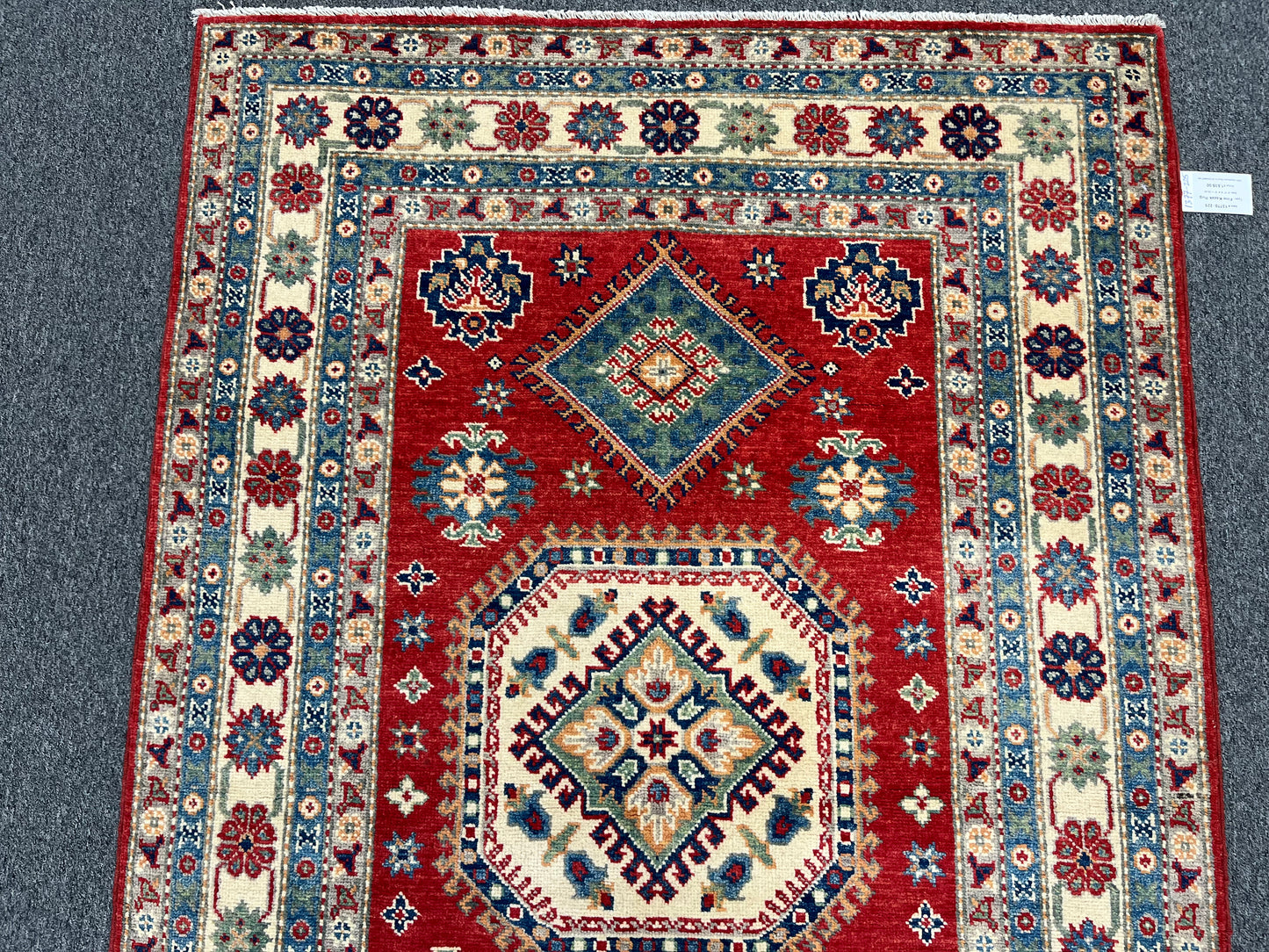 Kazak Red Geometric 4X6 Wool Handmade Rug # 13770