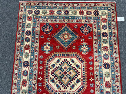 Kazak Red Geometric 4X6 Wool Handmade Rug # 13770