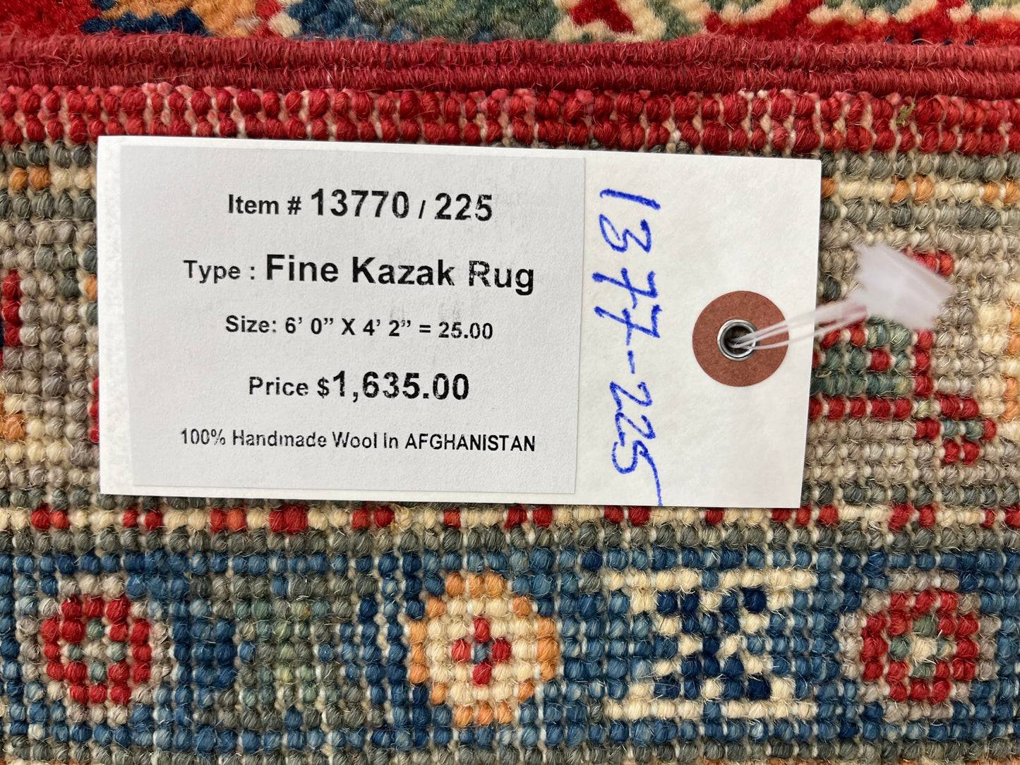 Kazak Red Geometric 4X6 Wool Handmade Rug # 13770