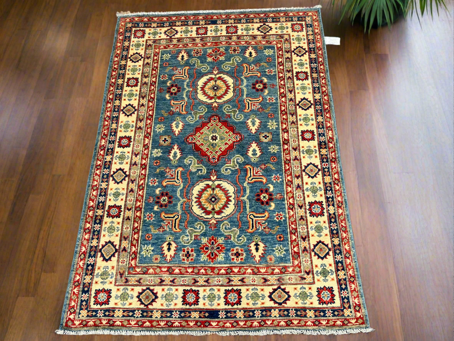 4X6 Kazak Light Blue Wool Hand-knotted Rug # 13691