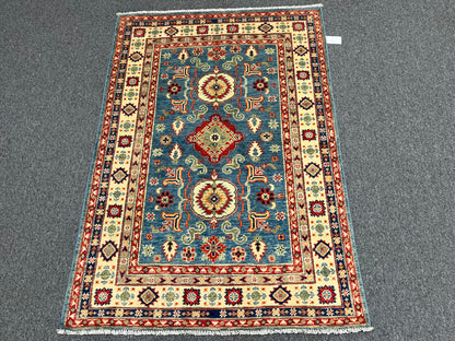 4X6 Kazak Light Blue Wool Hand-knotted Rug # 13691