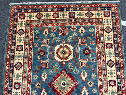 4X6 Kazak Light Blue Wool Hand-knotted Rug # 13691