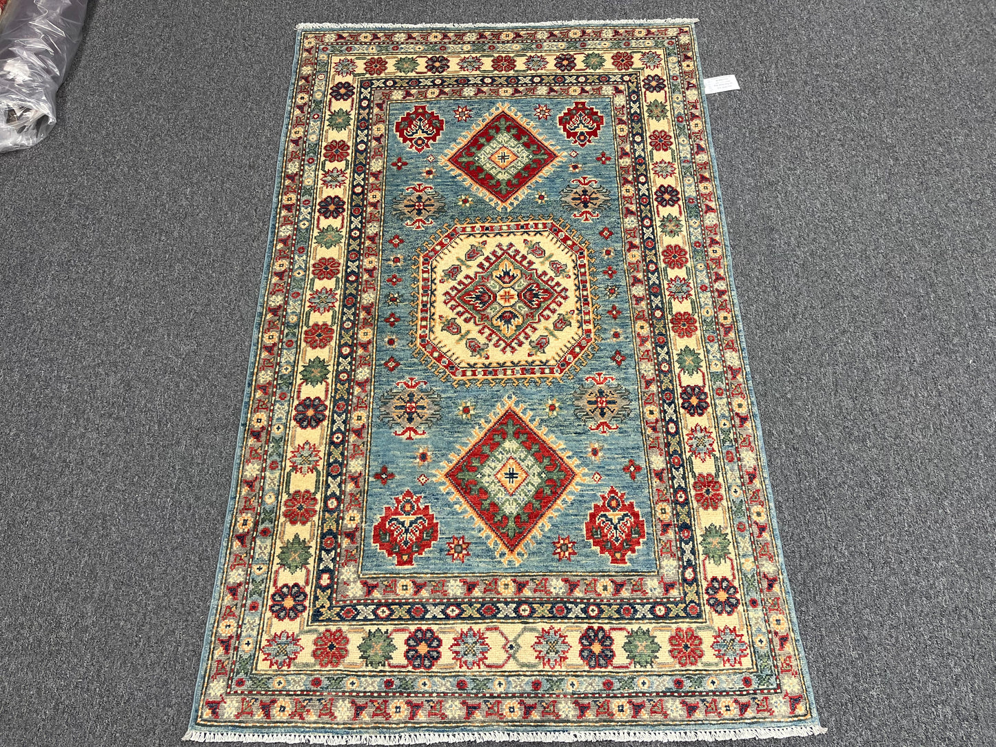 Kazak Light Blue 4X6 Wool Handmade Rug # 13757