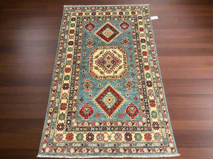 Kazak Light Blue 4X6 Wool Handmade Rug # 13757