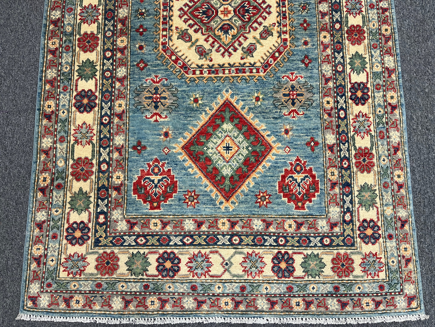 Kazak Light Blue 4X6 Wool Handmade Rug # 13757