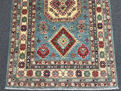 Kazak Light Blue 4X6 Wool Handmade Rug # 13757