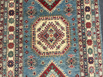 Kazak Light Blue 4X6 Wool Handmade Rug # 13757